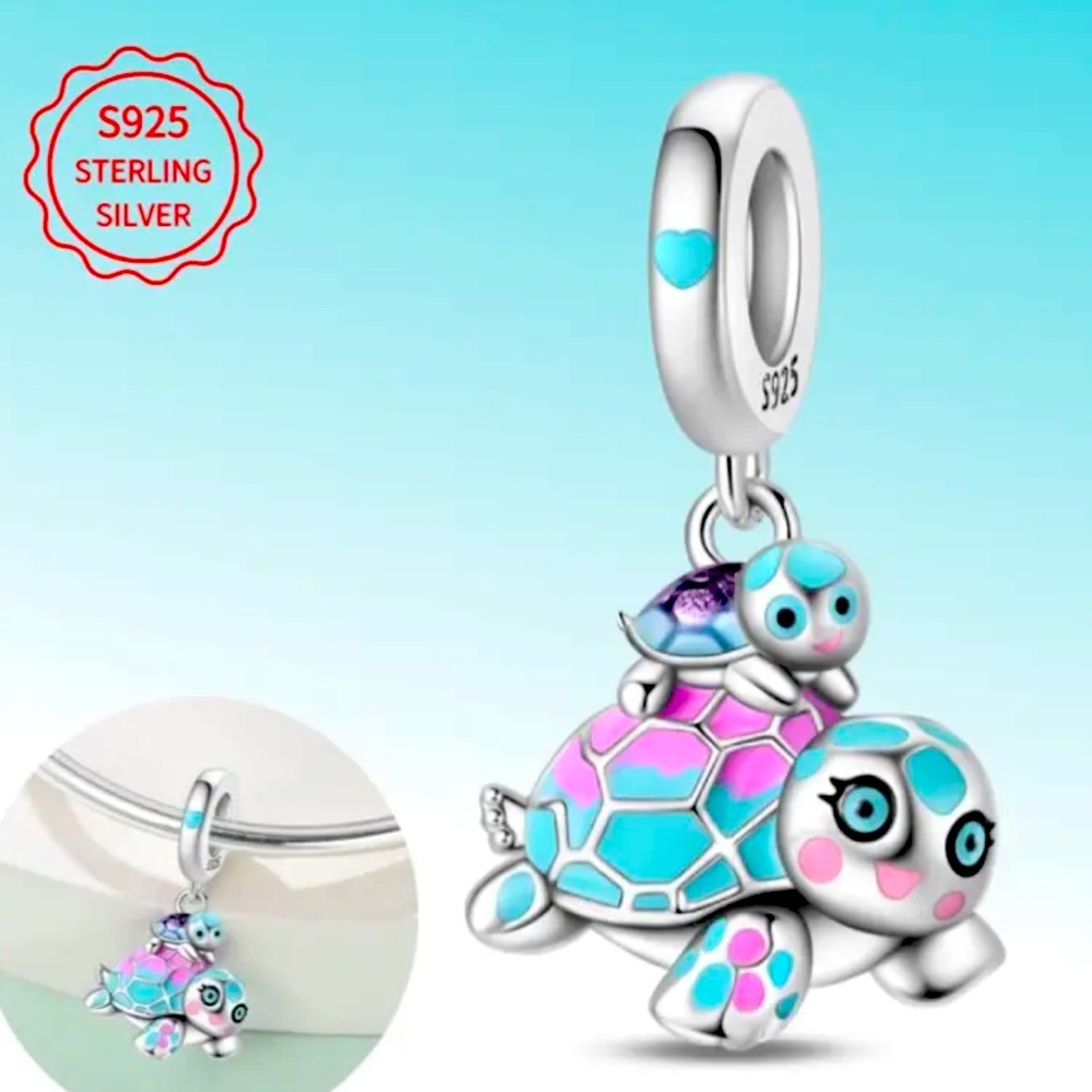 925 sterling Sterling Silver Sea Turtle Charm with Pink and Blue Accents NWT